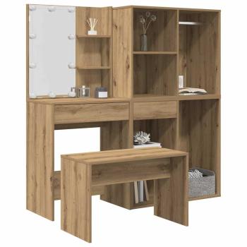 ARDEBO.de - Schminktisch-Set mit LED-Leuchten Artisan-Eiche Holzwerkstoff