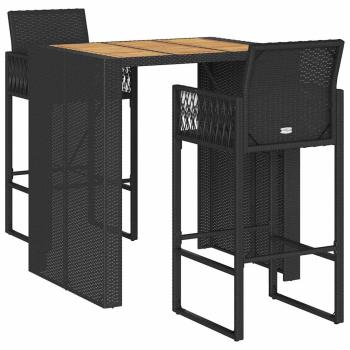 3-tlg. Gartenbar-Set ohne Kissen Schwarz Poly Rattan Akazie