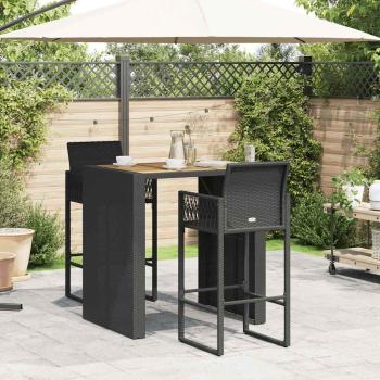 3-tlg. Gartenbar-Set ohne Kissen Schwarz Poly Rattan Akazie