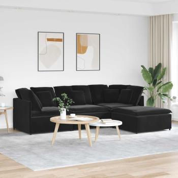 ARDEBO.de - Modulares Sofa mit Fußhocker Kissen Samt Schwarz