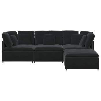 Modulares Sofa mit Fußhocker Kissen Samt Schwarz