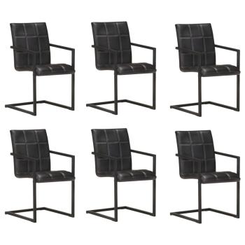 ARDEBO.de - Freischwinger 6 Stk. Schwarz Echtleder
