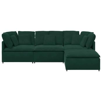 Modulares Sofa mit Fu?hocker Kissen Samt Dunkelgr?n