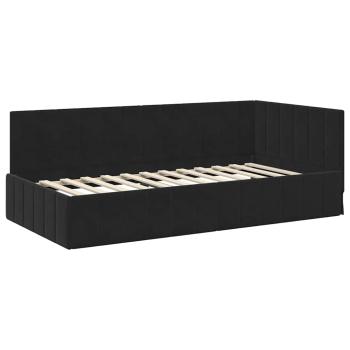 Eckbettgestell mit Kopfteil Schwarz 90 cm x 200 cm Samt