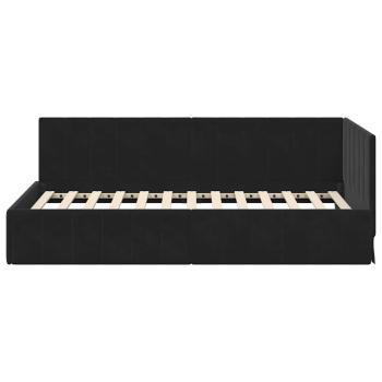 Eckbettgestell mit Kopfteil Schwarz 90 cm x 200 cm Samt