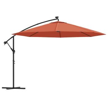 Ampelschirm mit LED-Beleuchtung Stahl-Mast Terrakotta 350 cm