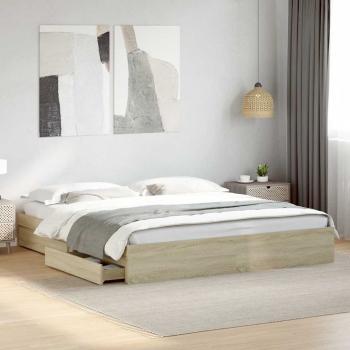 ARDEBO.de - Bettgestell mit Schubladen Sonoma-Eiche 200x200cm Holzwerkstoff