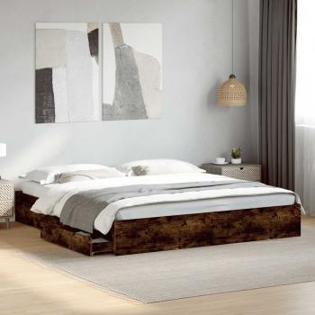 ARDEBO.de - Bettgestell mit Schubladen Räuchereiche 200x200cm Holzwerkstoff