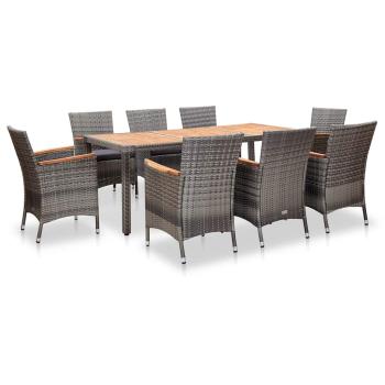 ARDEBO.de - 9-tlg. Garten-Essgruppe mit Kissen Poly Rattan Grau
