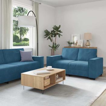 ARDEBO.de - 3-tlg. Sofagarnitur mit Kissen Blau Samt