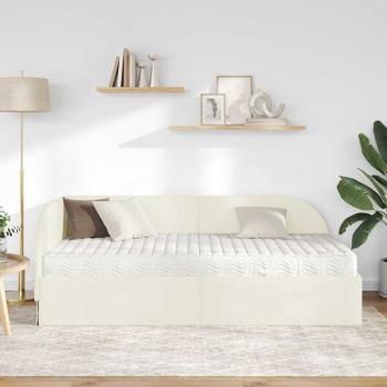 Eckbettgestell mit Matratze mit Kopfteil 2 stk. Creme Samt