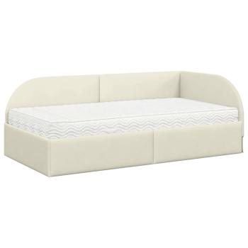 Eckbettgestell mit Matratze mit Kopfteil 2 stk. Creme Samt
