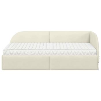 Eckbettgestell mit Matratze mit Kopfteil 2 stk. Creme Samt