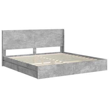 Bettgestell mit Stauraum und Kopfteil Betongrau 200 x 200 cm
