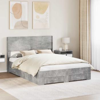 ARDEBO.de - Bettgestell mit Stauraum und Kopfteil Betongrau 150 x 200 cm
