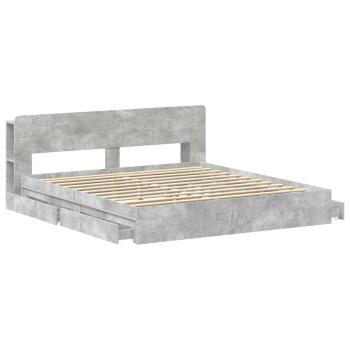 Bettgestell mit Stauraum Betongrau 200 x 200 cm Holzwerkstoff