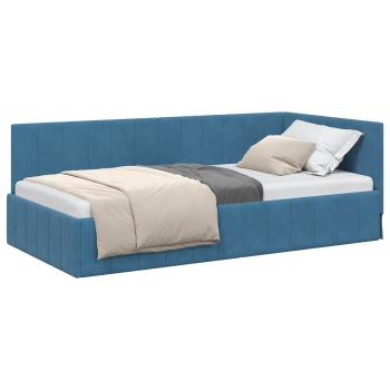 Eckbettgestell mit Kopfteil Blau 90 cm x 190 cm Samt