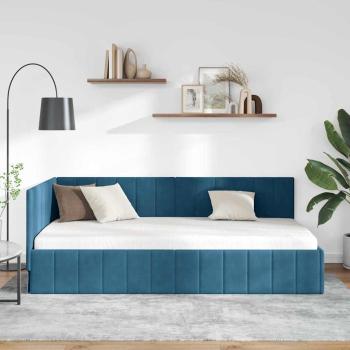 Eckbettgestell mit Kopfteil Blau 90 cm x 190 cm Samt