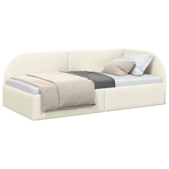Eckbettgestell mit Kopfteil Creme 90 cm x 200 cm Samt