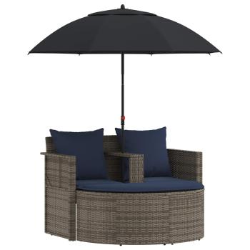 Garten-Sofa 8 stk. Poly-Rattan Grau und Marineblau