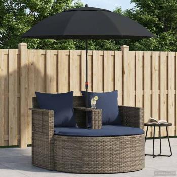 Garten-Sofa 8 stk. Poly-Rattan Grau und Marineblau