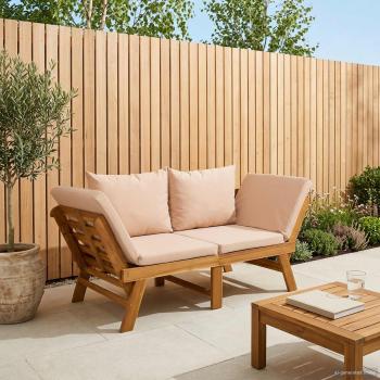ARDEBO.de - 3-in-1 Gartenbank mit Kissen Massives Akazienholz Beige