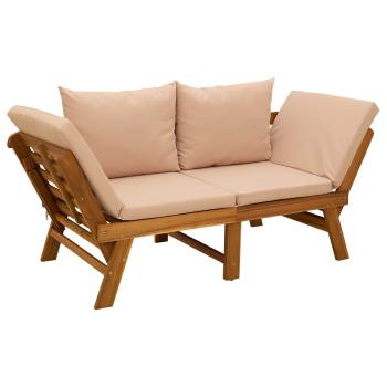 3-in-1 Gartenbank mit Kissen Massives Akazienholz Beige