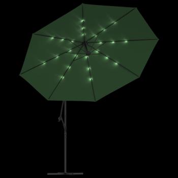 Ampelschirm mit LED-Beleuchtung und Metall-Mast 350 cm Grün