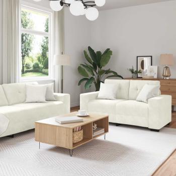 ARDEBO.de - Sofa Set 3 Stk. Creme Samt