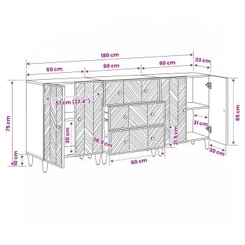 Stauraumschränke 3 pcs Braun 60 x 33,5 x 75 cm Massivholz Mango