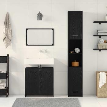 Badezimmermöbel-Set 3 stk. Schwarz Eichen-Optik