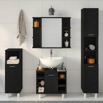 Badezimmermöbel-Set 4 Stk. Schwarz Holzwerkstoff