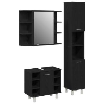 Badezimmermöbel-Set 3 stk. Schwarz 30 x 30 x 179,5 cm