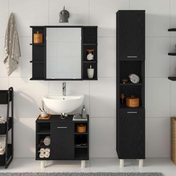 Badezimmermöbel-Set 3 stk. Schwarz 30 x 30 x 179,5 cm