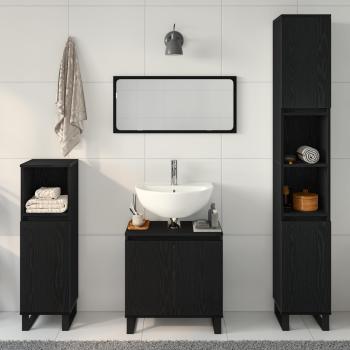 Badezimmermöbel-Set 3 stk. Schwarz Eichen-Optik