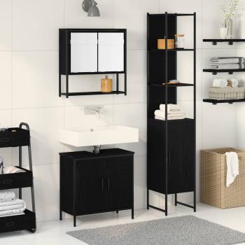ARDEBO.de - Badezimmermöbel-Set 3 Stk. Schwarz Holzwerkstoff
