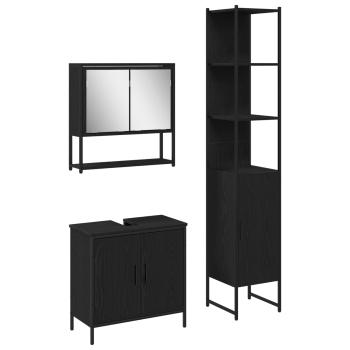 Badezimmermöbel-Set 3 Stk. Schwarz Holzwerkstoff