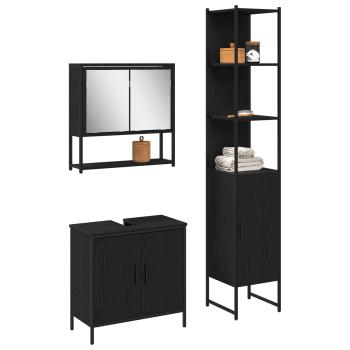 Badezimmermöbel-Set 3 Stk. Schwarz Holzwerkstoff