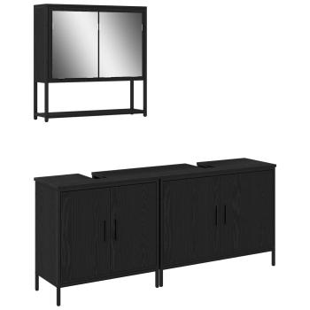 Badezimmermöbel-Set 3 stk. Schwarz 80 x 30 x 60 cm