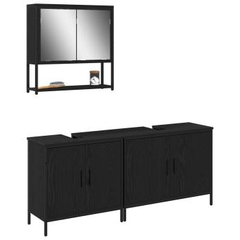 Badezimmermöbel-Set 3 stk. Schwarz 80 x 30 x 60 cm