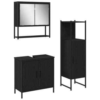 Badezimmermöbel-Set 3 stk. Schwarz 33 x 33 x 113,5 cm