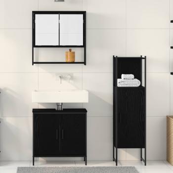 Badezimmermöbel-Set 3 stk. Schwarz 33 x 33 x 113,5 cm