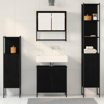 Badezimmermöbel-Set 4 stk. Schwarz 33 x 33 x 185,5 cm
