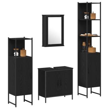 Badezimmermöbel-Set 4 stk. Schwarz 33 x 33 x 185,5 cm