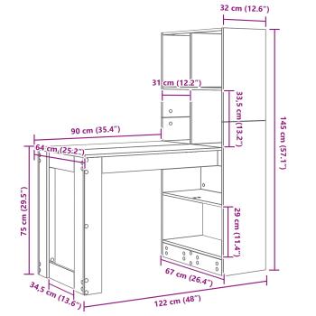 Schreibtisch mit Regal Weiß 122 x 67 x 145 cm Holzwerkstoff