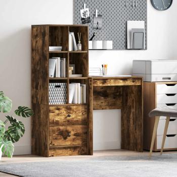 ARDEBO.de - Schreibtisch mit Schubladen mit Regal 2 pcs Geräucherte Eiche