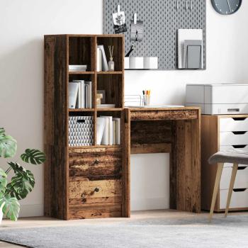ARDEBO.de - Schreibtisch mit Schubladen mit Regal 2 pcs Altholz