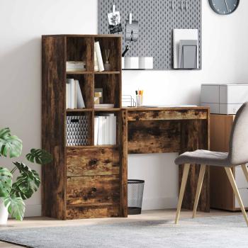 ARDEBO.de - Schreibtisch mit Schubladen mit Regal 2 pcs Geräucherte Eiche