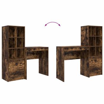 Schreibtisch mit Schubladen mit Regal 2 pcs Geräucherte Eiche