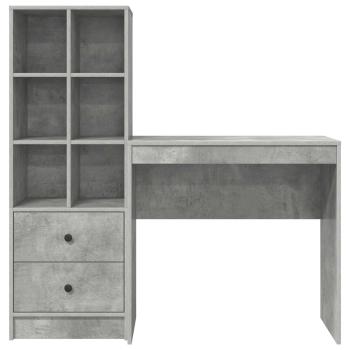 Schreibtisch mit Schubladen mit Regal 2 pcs Beton Grau
